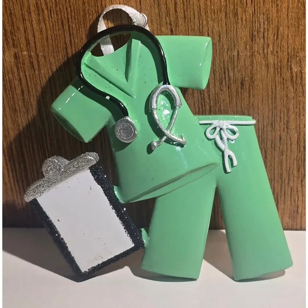 Nurse Scrubs Christmas Ornament Green Uniform Stethoscope Clipboard Medical
